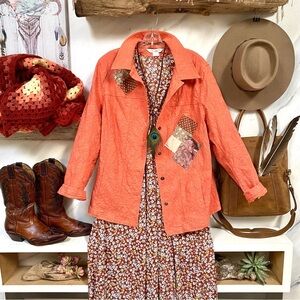 ✨ RARE granny patch work floral UPCYCLED boho jacket southwestern cabin vibe
